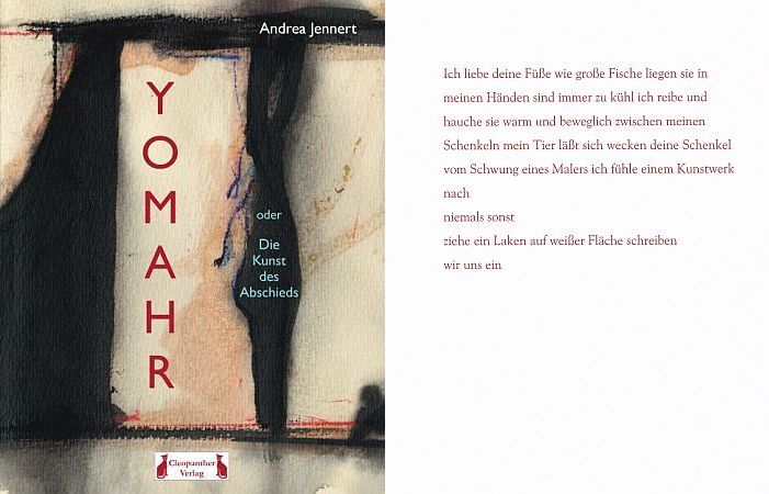 Lyrik-Kunstband „YOMAHR oder Die Kunst des Abschieds“ von Andrea Jennert, Cleopanther Verlag, Berlin, 2001, ISBN 3-925403-00-0